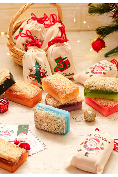 bermark مجموعة هدايا صابون مختلط مصنوعة يدويًا من ألياف اليقطين الطبيعية مكونة من 8 قطع، مجموعة هدايا عيد الميلاد ورأس السنة الجديدة