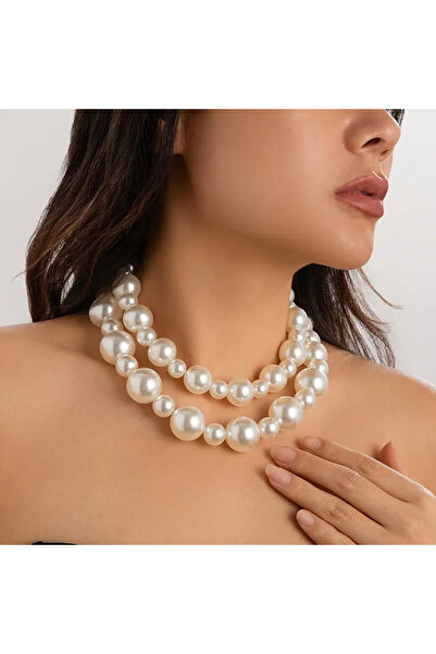 Lovisa EL YAPIMI ÇİFT SIRA İNCİ KOLYE, CHOKER KOLYE, 2 PARÇA KOLYE