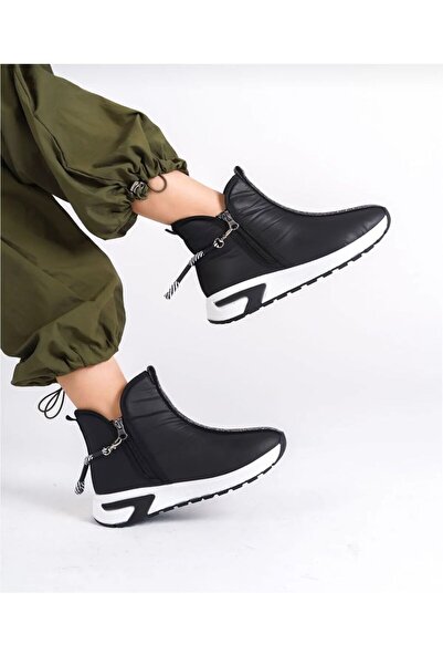 Blue Moda Su Geçirmez Paraşüt Kumaş Taşlı Siyah Spor Bot Rs300