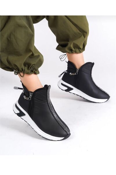 Blue Moda Su Geçirmez Paraşüt Kumaş Taşlı Siyah Spor Bot Rs300