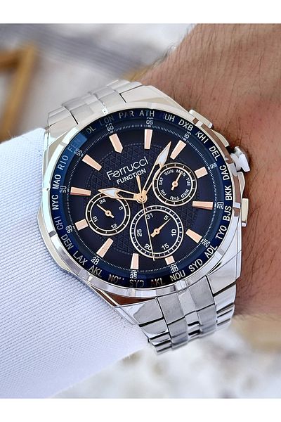 Ferrucci Functions Active 3 Atm Waterproof Steel Band Men Wrist Watch Fc03324Fm.3