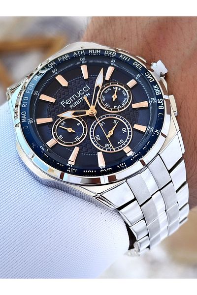 Ferrucci Functions Active 3 Atm Waterproof Steel Band Men Wrist Watch Fc03324Fm.3