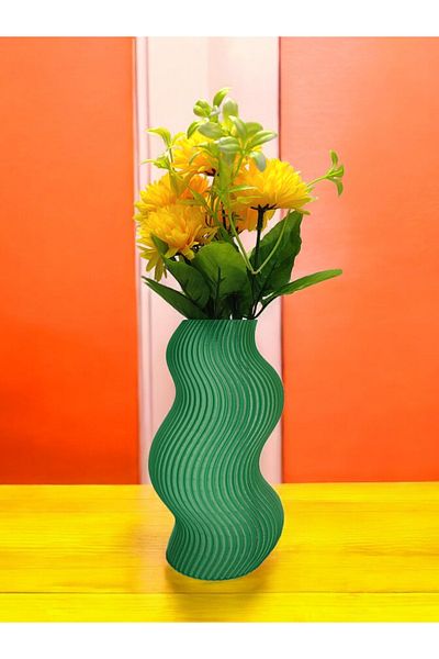 Maflen Wavy Striped Twist Nordic Style Special Design Decorative Vase Bioplastic Transparent Green