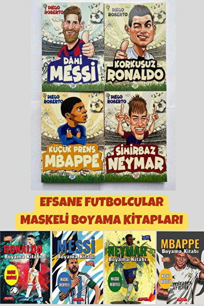 dokuzyayinlari كتب لاعب كرة القدم 4 كتب مجموعة ميسي-رونالدو-نيمار-مبابي 4 قطع...