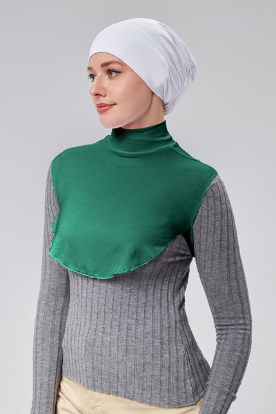 Sonbaharmoda Rochie hijab din bumbac pieptănat verde smarald - Gât pe jumătate și gât de covrigi