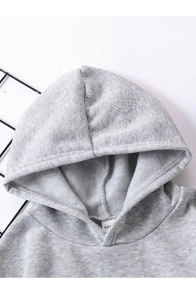 Daphnedesign Unisex Kids Sweatshirt - Hooded, Cotton, Gray