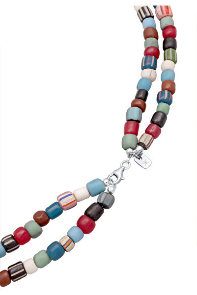 KUZZOI Náhrdelník Pánský vrstvený skleněný korálkový náhrdelník Barevný s kultivovanými sladkovodními perlami o ryzosti 925