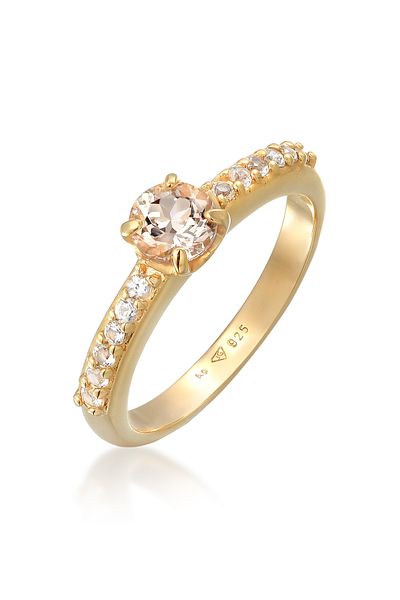 ELLI Prsten Dámský zásnubní prsten Elegantní 925 Sterling Silver pozlacený s topazem a morganitem