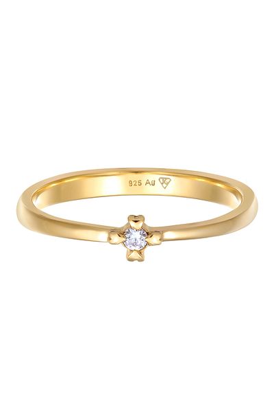ELLI Ring Ladies Engagement Ring Solitaire Heart With Diamond (0.03 CT.) In 925 Sterling Silver