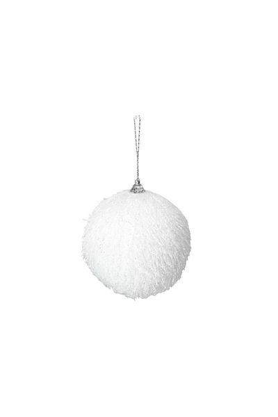 Parti Adresi Pine Tree Patterned White Tufted Christmas Balls - 10 cm