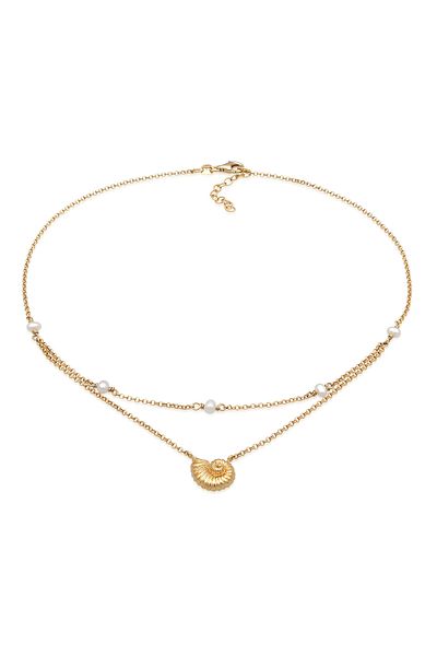 ELLI Halskette Damen Layer Muschel Anhänger mit Süßwasser Zuchtperlen in 925 Sterling Silber vergoldet