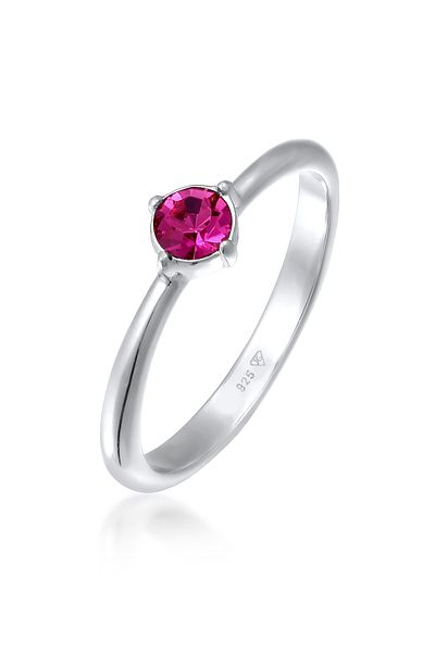 ELLI Inel Solitaire Clasic Cu Cristal Roșu-Roz În Argint Sterling 925
