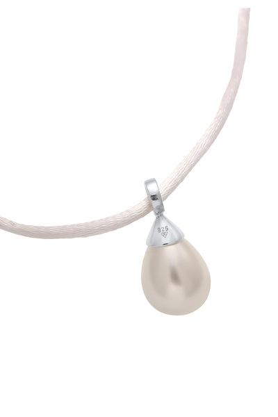 ELLI Dámský náhrdelník s přívěskem a mašlí, perlami z mušlí a saténovou bílou barvou ze sterlingového stříbra 925