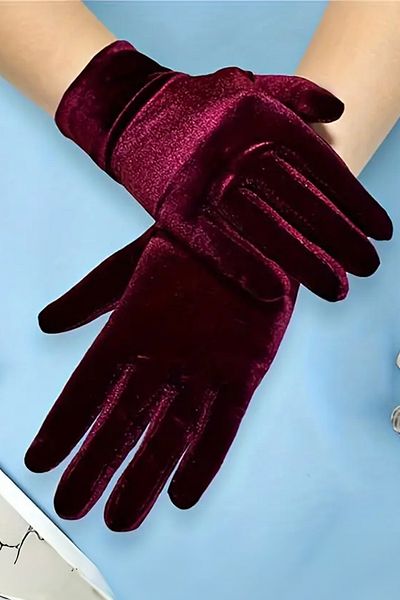 Hayalperest boncuk Mănuși de operă scurte din catifea burgundy - Costum elegant pentru petrecere și nuntă