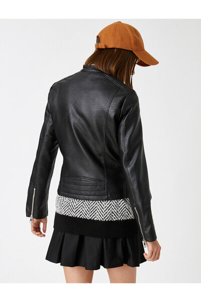 Koton Δερμάτινο μπουφάν Biker με φερμουάρ