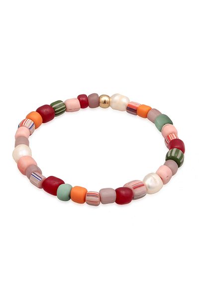 ELLI Bracelet Ladies Glass Beads Colourful With Cultured Frestwater Pearls In 925 Sterling Silver Gold Pl