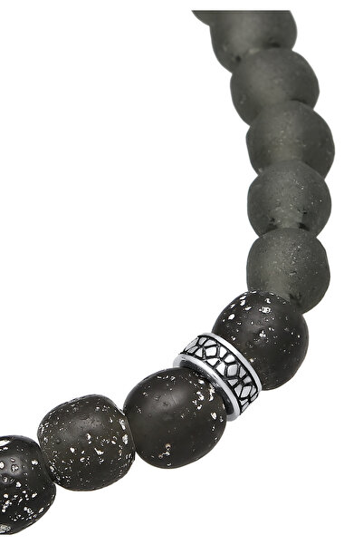 KUZZOI Pánský náramek ze skleněných korálků olivové barvy ze sterlingového stříbra 925