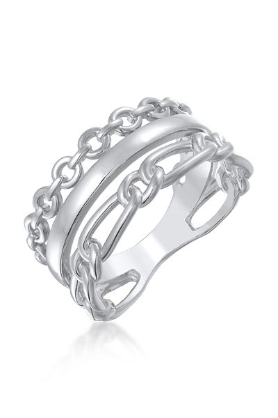 ELLI 3-Reihig Gold Farbe Ring Glieder Bandring - Damen