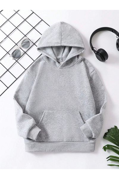 Daphnedesign Unisex Kids Sweatshirt - Hooded, Cotton, Gray