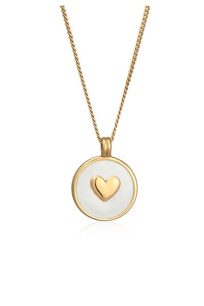 ELLI Halskette für Damen – 925er Sterlingsilber, Herz-Münze, vergoldete Emaille