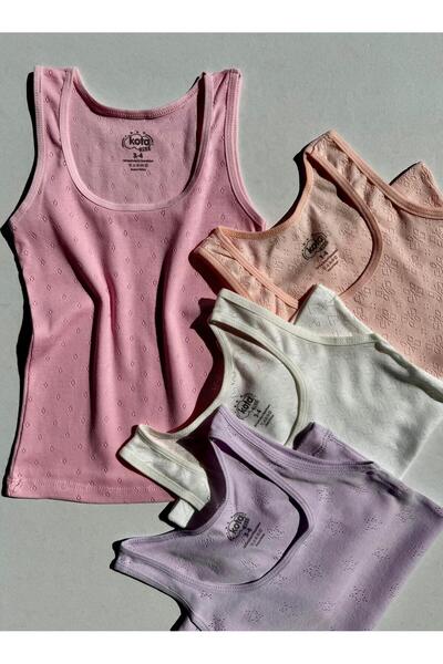 VicTroy Delikli Modelli 4 Adet Kız Çocuk Kalın Askılı Atlet ve Boxer Şort Takımı ( Toplam 8 Parça )