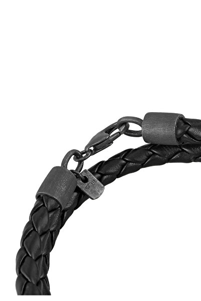 KUZZOI Pánský náramek s opleteným designem z pravé kůže ze sterlingového stříbra 925