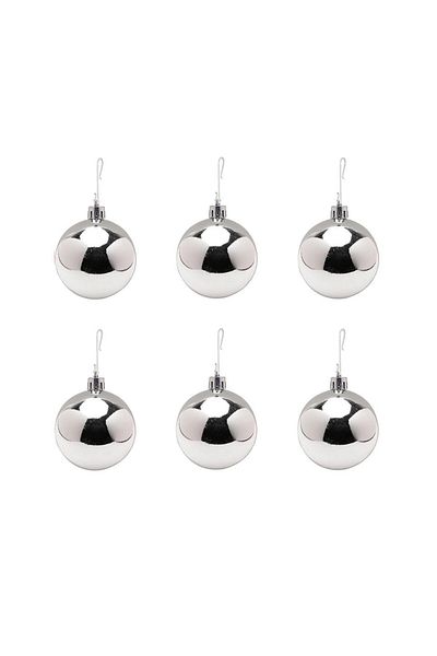 Parti Adresi Christmas Ornament Silver Color Pine Tree Ball - 4 Cm, Box of 6