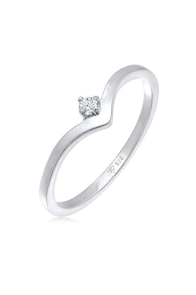 ELLI Inel de damă în formă de V cu diamant (0,035 CT) din argint 925