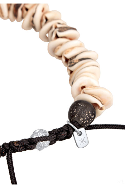 KUZZOI Pánský náramek ze skleněných korálků v surfařském stylu s kauri mušlemi a nylonem ze sterlingového stříbra 925