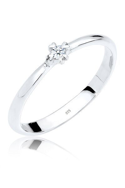 ELLI Dámský zásnubní prsten Solitaire Srdce s diamantem (0,03 CT.) ze stříbra 925