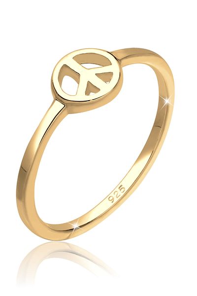 ELLI Ring Ladies Statement Peace Symbol In 925 Sterling Silver Gold Plated