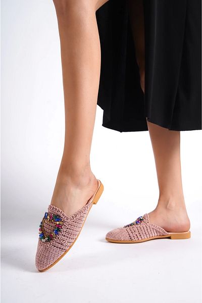 Moda Değirmeni Δαντέλα σε σκόνη Γυναικείες δαντέλες πολύχρωμες πέτρινες παντόφλες