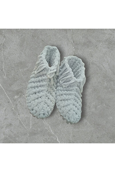 Miraelle El Örgüsü Kaydırmaz Tabanlı Gri Kadife Ip Ev BotuKısa bacak