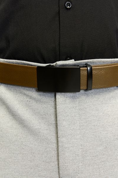 derikem Curea clasică pentru bărbați din piele de bivol 100% autentică, cu cataramă automată, maro deschis