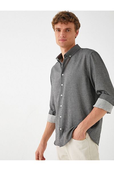 Koton Sporthemd Slim Fit, klassischer Kragen, lange Ärmel, bügelfrei