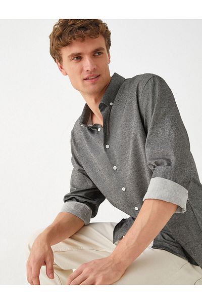 Koton Sporthemd Slim Fit, klassischer Kragen, lange Ärmel, bügelfrei