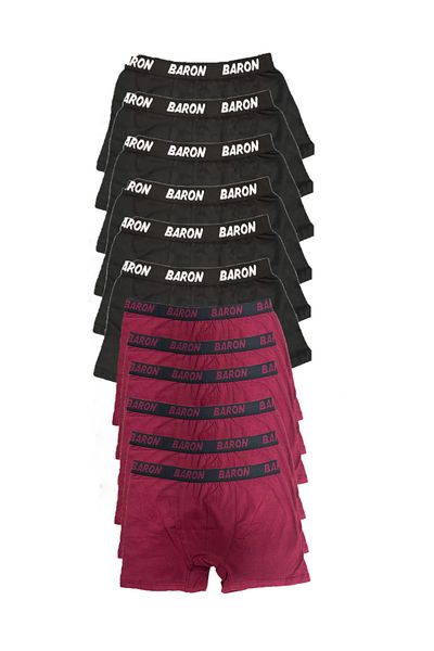 Modaley Giyim 12 Τεμάχια Μαύρο-Claret Red Economic Lycra Boxer Short -ML01