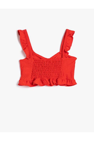 Koton Crop Top, Strap, Frill, Gathered Front, Hollow Collar