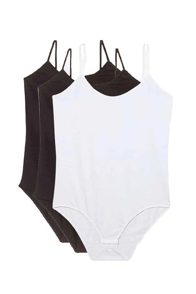 Modaley Giyim Women's Snap-On Bodysuit with 3 Rope Straps Black White Gray White - Black