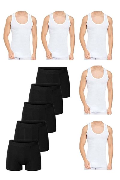MODA YILDIZ 10 Piece Undershirt and Boxer Set Economical Package 5 Boxers 5 Undershirts