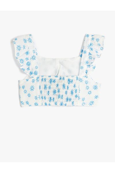Koton Crop-Bluse, ärmellos, geblümte, mit Muscheln bestickte Rüschen