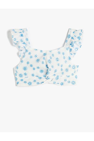 Koton Crop-Bluse, ärmellos, geblümte, mit Muscheln bestickte Rüschen