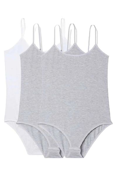 Modaley Giyim Women's Snap-On Bodysuit with 3 Rope Straps Black White Gray White - Gray