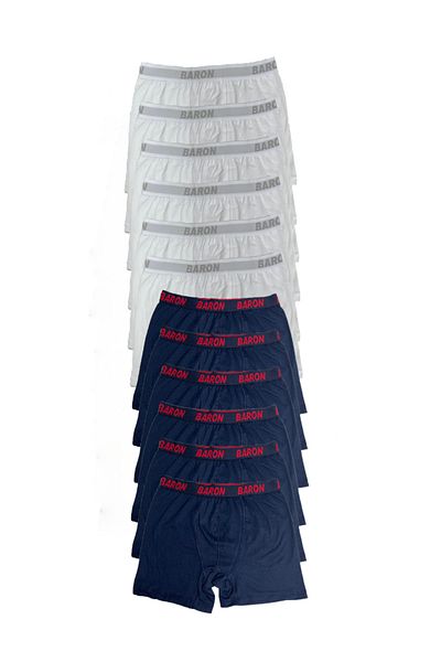 Modaley Giyim 12 Τεμάχια Λευκό-Μπλε Οικονομικό Lycra Boxer Short -ML01