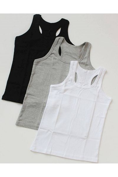 SİERNA 6-Pack Men's Gray Black White Ribbed Sportsman (Rambo) Undershirt 100% Cotton Srn-000950