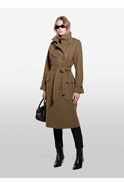 Sisley Khaki Women's Regular Coat 22Usln055 Size: 46