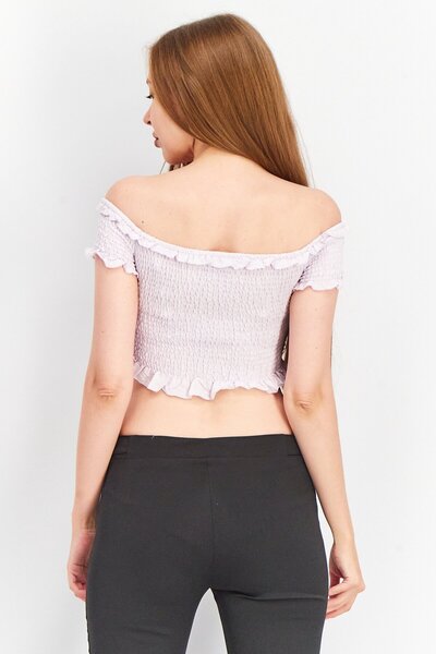 Forever 21 Women Off Shoulder Short Sleeve Textured Crop Top, Lavender