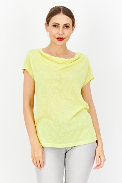 ZERO Women Cowl Neck Cap Sleeve Plain Top, Yellow