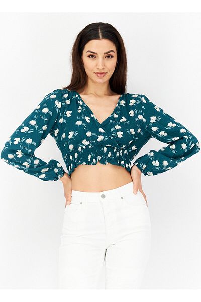Sage The Label Women Tie Neck Long Sleeve Floral Print Top, Green Combo