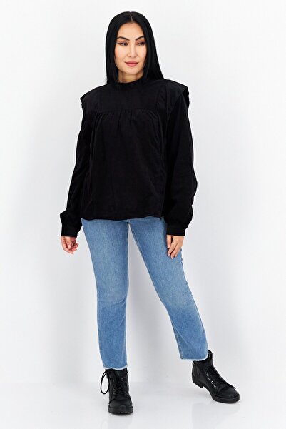 s.Oliver Women Mock Neck Long Sleeves Plain Top, Black